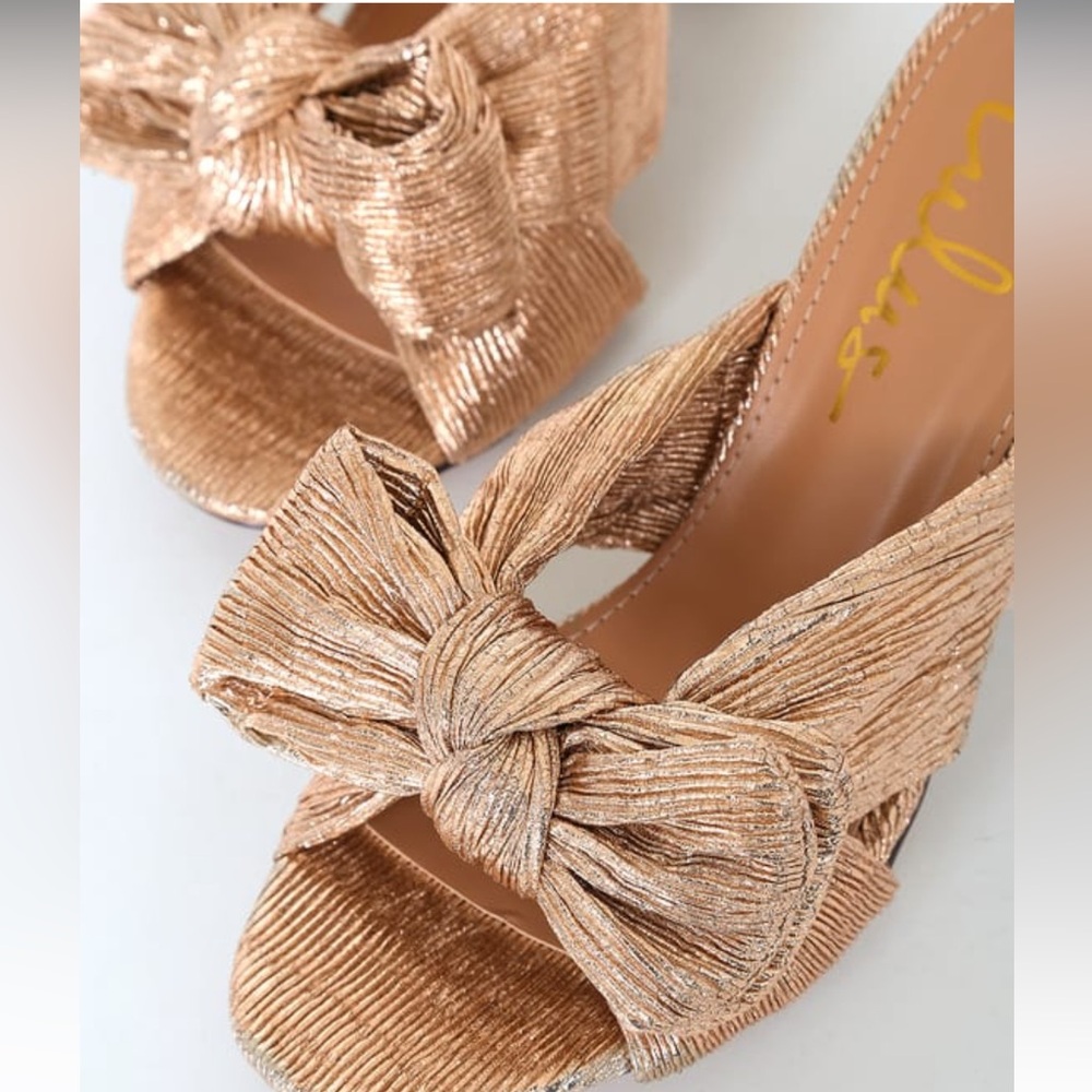 Lulus Dorothea Rose Gold Knotted High Heel Sandals - Size 7